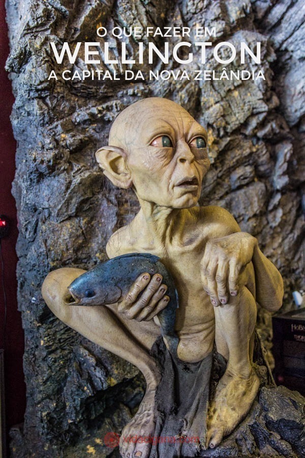 O que fazer em Wellington: Uma estátua de Gollum usado nos filmes O Senhor dos Aneis. A estátua está na Weta Cave, estúdios de efeitos visuais de O Senhor dos Aneis, em Wellington, na Nova Zelândia