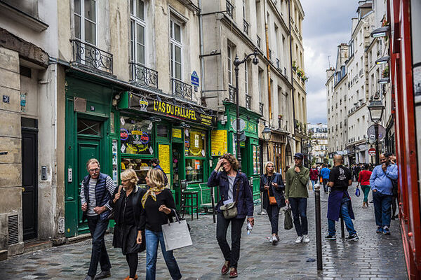 Foto da Rue des Rosiers, próximo ao L'as du Falafel