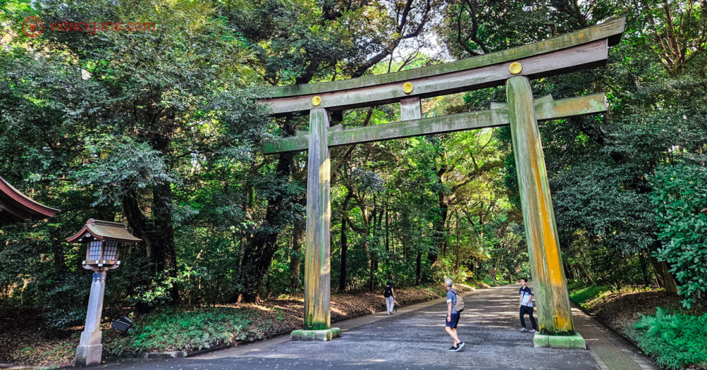 O Portal de entrada do Parque Yoyogi, cercado de árvores altas